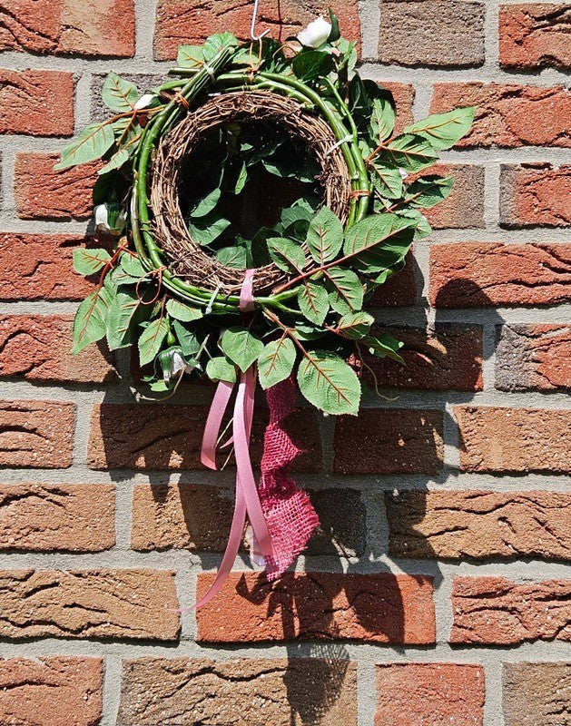 Kranz Tür / Wand Kranz künstlich wie echt Efeu Rosen Rosa Grün 35 cm Dekoration