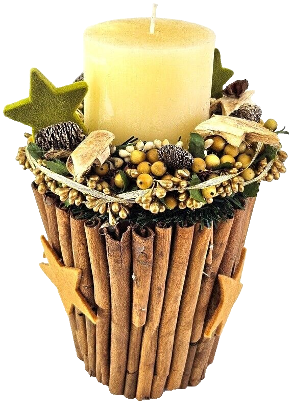 Casa-Poador Weihnachtsgesteck Tischschmuck Natur Zimt künstlich Kerze Dekoration