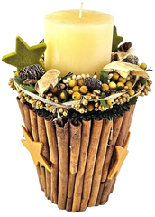 Casa-Poador Weihnachtsgesteck Tischschmuck Natur Zimt künstlich Kerze Dekoration