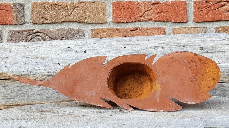 Edelrost Dekoblatt länglich Pflanzschale Schale Metall Blumenschale