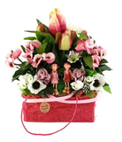 CASA - POADOR GESTECK Rosa Weiß Kunstblumen Sisaltasche Frühling Figuren 32 H