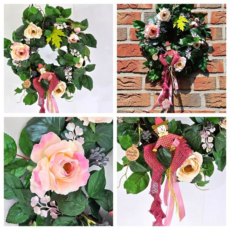 Kranz Tür / Wand Kranz künstlich wie echt Efeu Rosen Rosa Grün 35 cm Dekoration