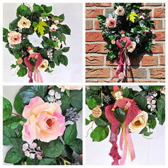 Kranz Tür / Wand Kranz künstlich wie echt Efeu Rosen Rosa Grün 35 cm Dekoration