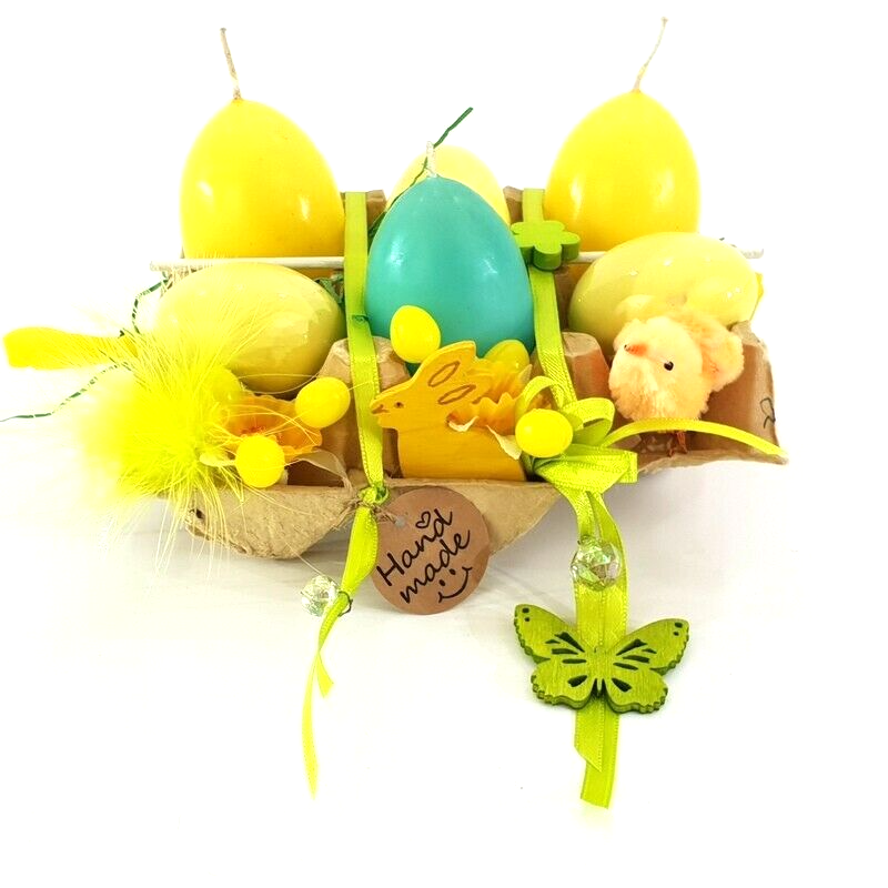 Oster Eier Kerzen 3 er Set Wabe Gelb Türkis Eierkerzen Ostern Deko Geschenk