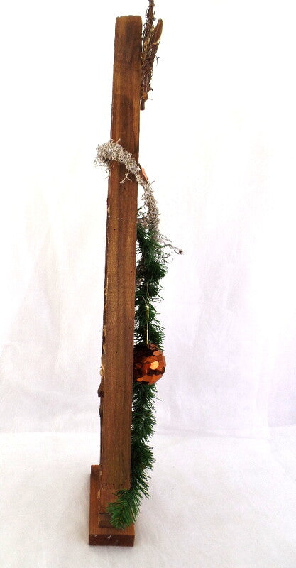 Holz Tannenbaum Braun künstliche Accessoires Sterne Kugel Blätter Dekoration