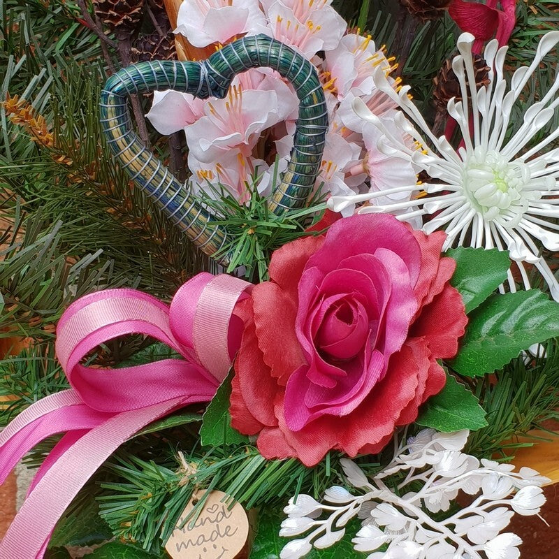 Grabschmuck Trockenblumen Seide Mix Rosa Weiß Natur Naturmaterial Exoten Strauß
