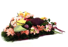 Grabgesteck Herz Rosa Lila Dahlie Hortensie Kunstblumen Natur Friedhof