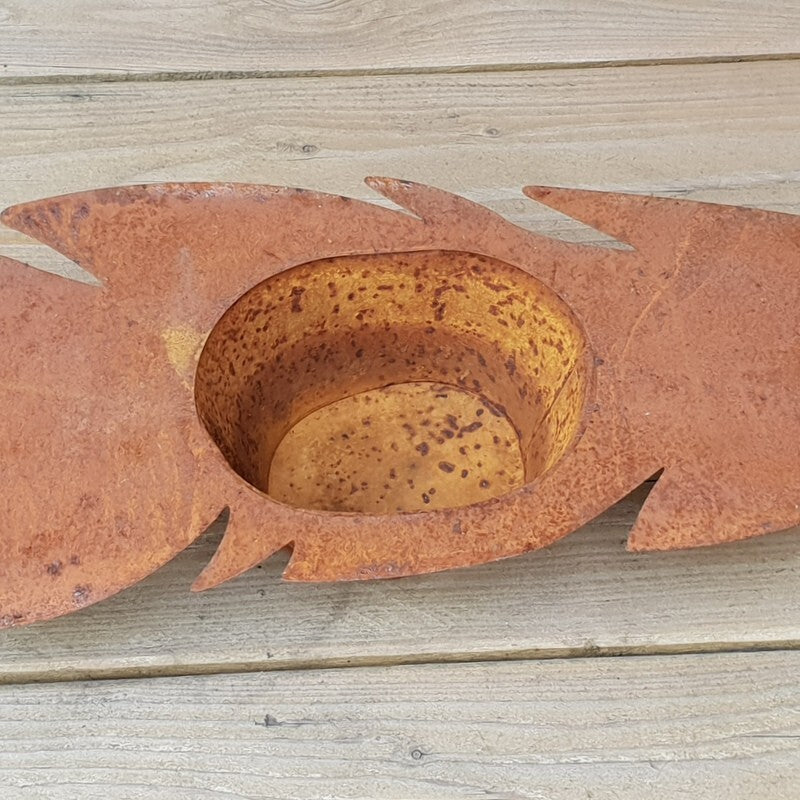 Edelrost Dekoblatt länglich Pflanzschale Schale Metall Blumenschale