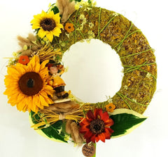 Kranz Tür / Wand Kranz künstlich trocken Grün Gelb Sonnenblumen Lagurus 30 cm