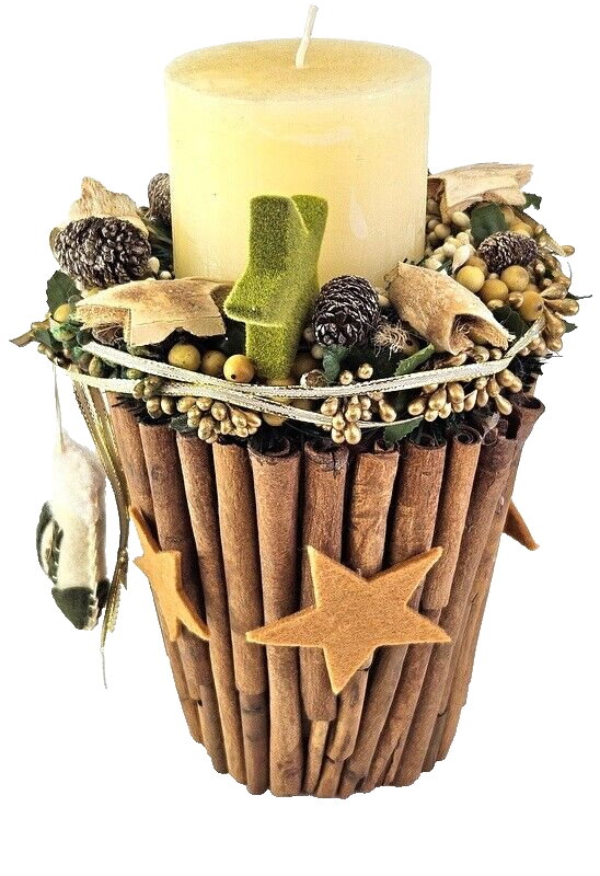 Casa-Poador Weihnachtsgesteck Tischschmuck Natur Zimt künstlich Kerze Dekoration