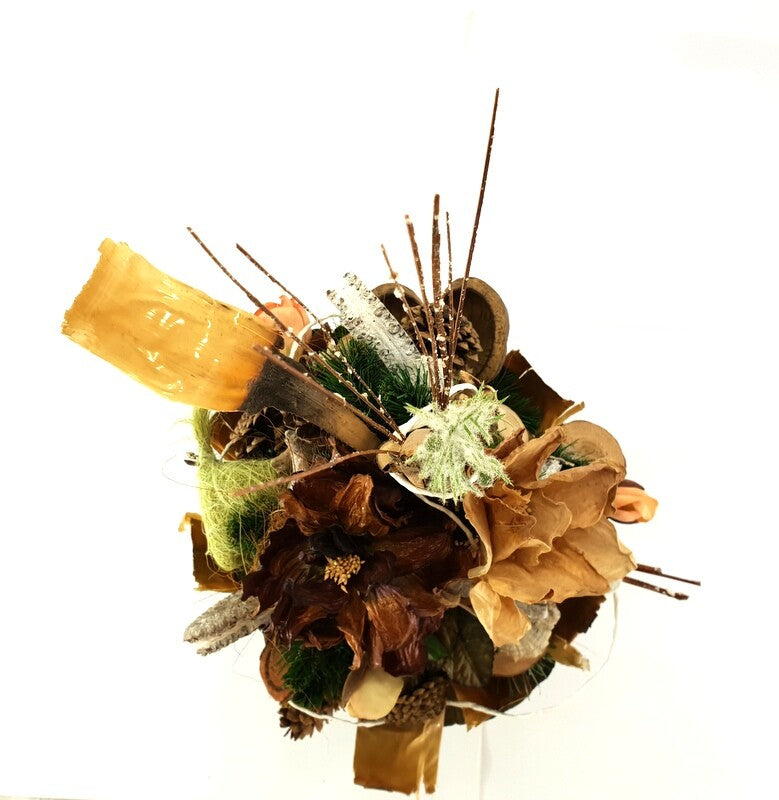 Grabschmuck Exoten Weiß Grün Sisalherz Natur Zapfen Budda Strauß künstlich Fried