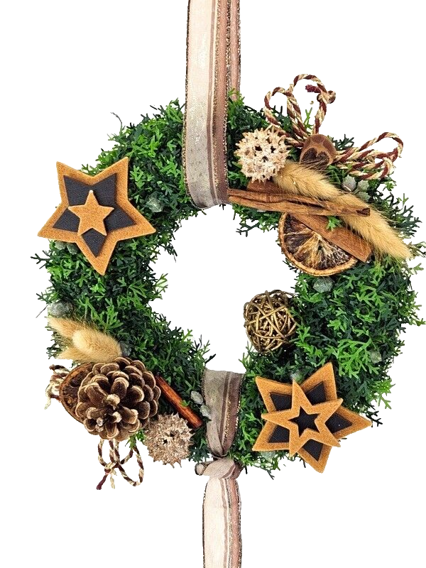 Türkranz Wandkranz künstlich Braun Natur Thuja 21 cm Sterne Zapfen Zimt Lagurus