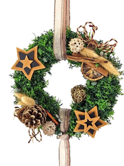 Türkranz Wandkranz künstlich Braun Natur Thuja 21 cm Sterne Zapfen Zimt Lagurus