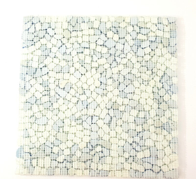CASA-POADOR Mosaik Fliesenmatte Polygonal weiß hellblau glänzend