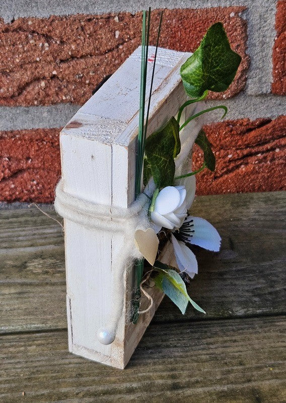 Casa - Poador Holz Bilderrahmen Vintage Shabby Weiß Kunstblumen Geschenk Deko
