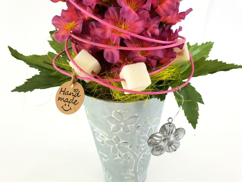 Gesteck Kunstblume Rosa Blüten Metallgefäß 25 cm Hoch Dekoration