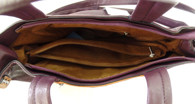 Mahel Umhänge / Schultertasche Lila mit Braun Ziernieten Damentasche Tasche