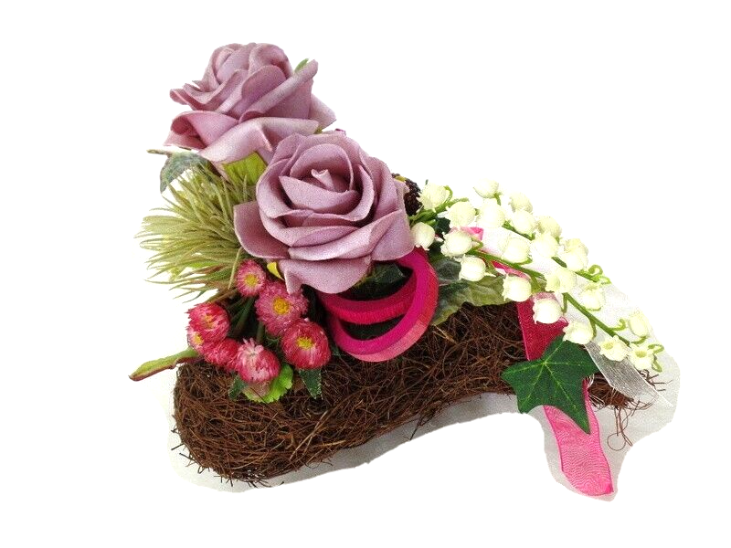 Grabschmuck Herz Reisigesteck Rosa Kunstblumen Natur Beeren Maiglöckchen