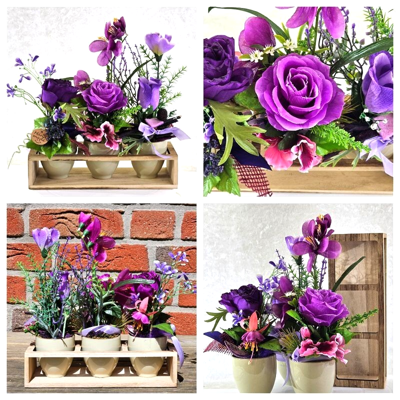 Casa-Poador Künstliches Gesteck Kunstblume Lila in Holzkästchen Blume Geschenk
