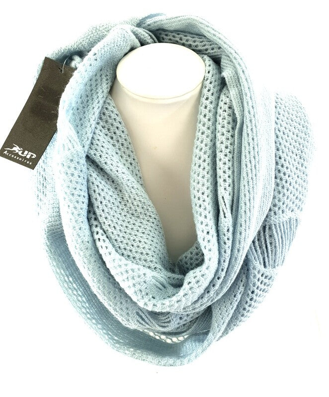 Schal Rundschal Blau Grau Loop Wickelschal gestrickt Lochmuster 100% Arcylic