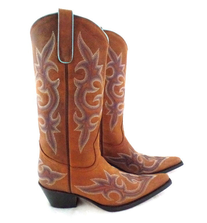 Westernstiefel 38 Hellbraun Lane Cowboystiefel Echt Leder spitz Applikationen