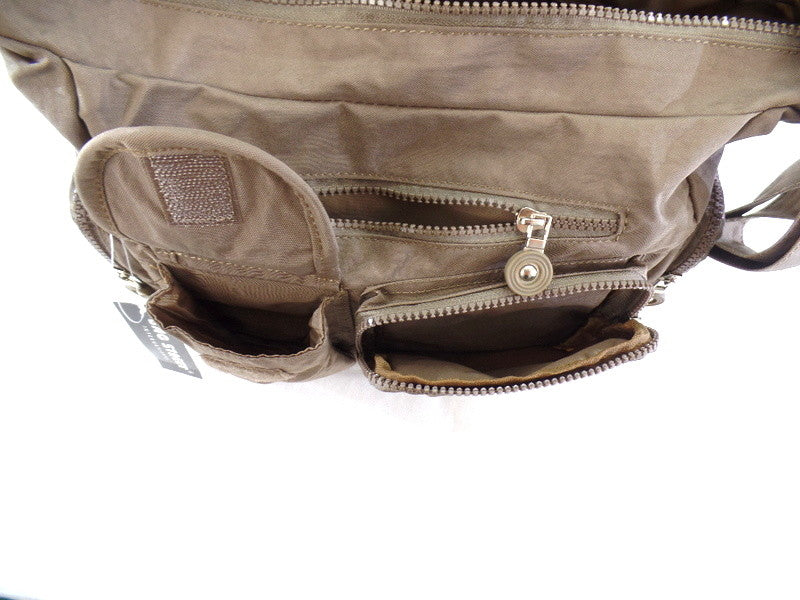 Bag Street Tasche Kaki Umhängetasche Reißverschluss viele Fächer Damentasche