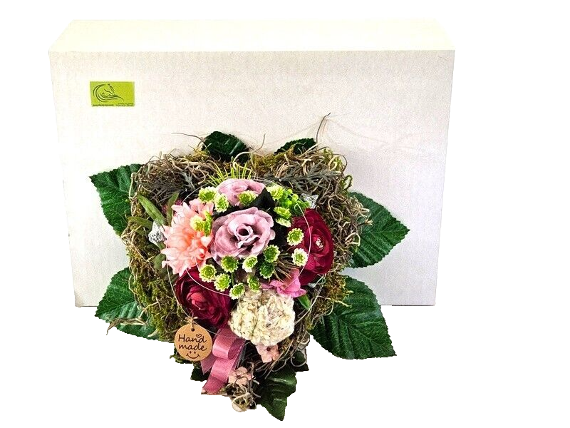 Grabschmuck Herz Gesteck Rose Baumwolle Kunstblumen Natur Allerheiligen Gedenken