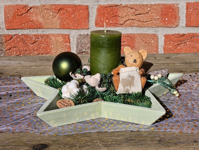 Casa-Poador Sternteller Kerze Grün FilzsternWeihnachten Adventsgesteck Tischdeko