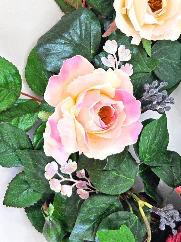 Kranz Tür / Wand Kranz künstlich wie echt Efeu Rosen Rosa Grün 35 cm Dekoration