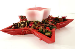 Adventsgesteck Weihnachten Tischschmuck Sternteller Kugeln Anis Zimt Kerze
