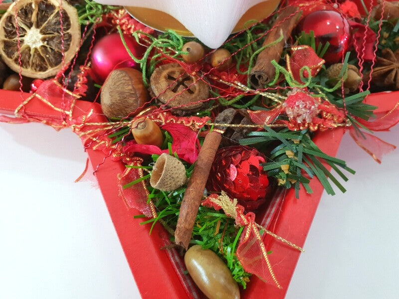 Adventsgesteck Weihnachten Tischschmuck Sternteller Kugeln Anis Zimt Kerze