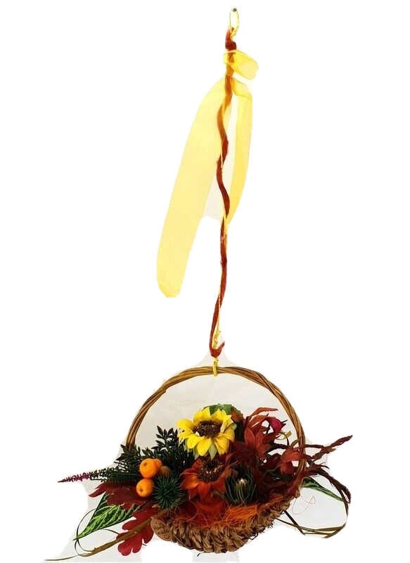 Hängekorb Gesteck Seide Gelb Orange Kunstblumen Sonnenblumen Fenster Dekoration