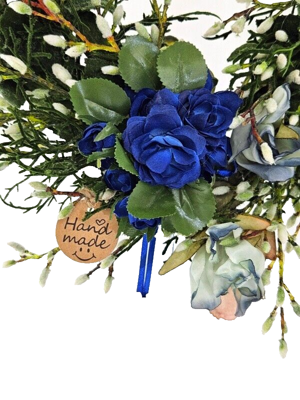Kranz Türkranz Wand Kranz künstlich trocken wie echt Weiß Blau 25 cm Dekoration