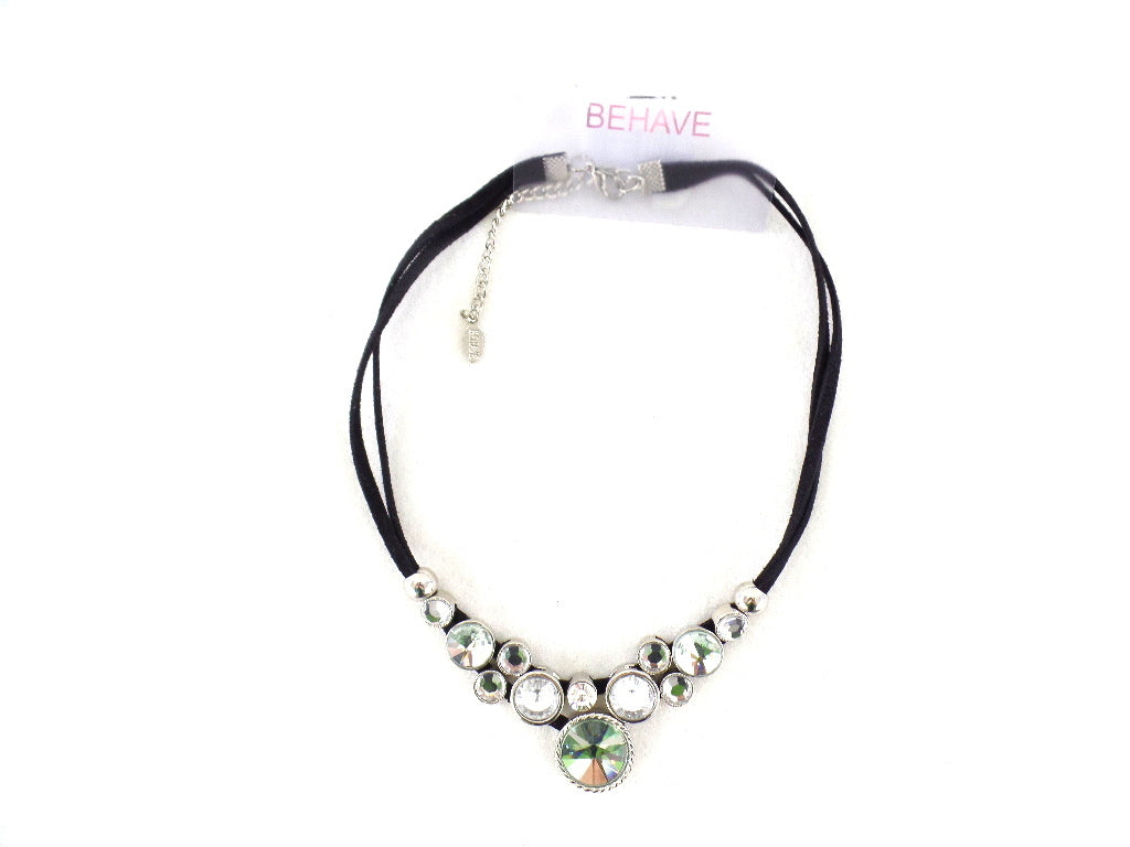 Behave Kette Halskette 15 cm D. Band Schwarz silberfarbene Perlen & Straß Top