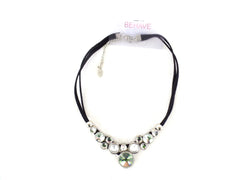 Behave Kette Halskette 15 cm D. Band Schwarz silberfarbene Perlen & Straß Top