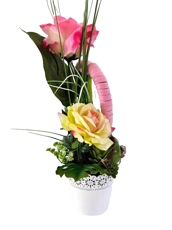 Casa-Poador Gesteck Seide Rosa Weiß Rose Kunstblumen rund Filzherz Dekoration