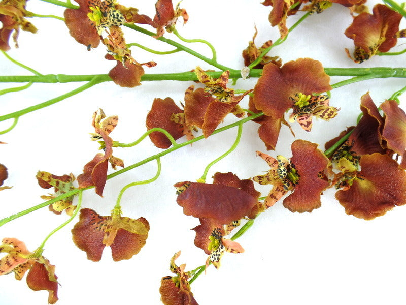 Künstliche Seidenblumen Orchideen Braun Rost 4 Zweige 100 cm Dekoration Top