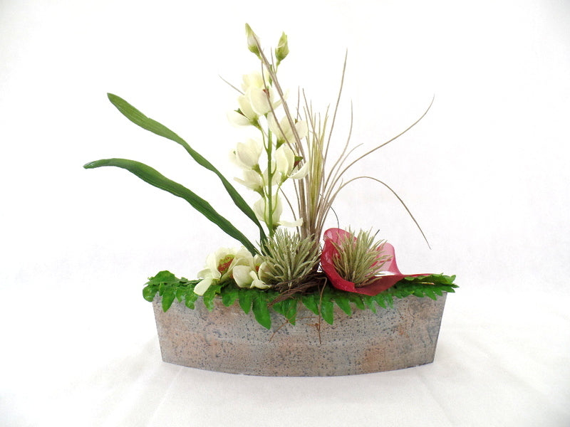 Orchideengesteck Seide Kunstblumen Ellipse Blumengesteck Bordaux Schleife