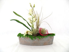 Orchideengesteck Seide Kunstblumen Ellipse Blumengesteck Bordaux Schleife