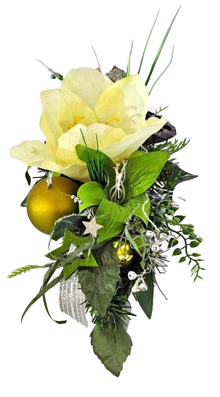 Casa-Poador Weihnachtsgesteck Weiß Grün silber Amaryllis Kugeln künstliche Tanne