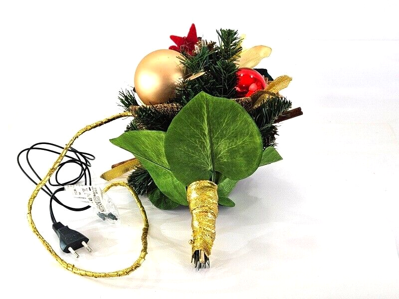 Weihnachtsstrauß Amaryllis creme rot künstlich Lichterkette Sterne Kugeln 8056