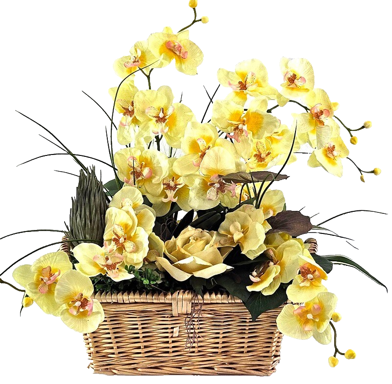 Casa-Poador Orchideen Gesteck Kunstblumen Phalaenopsis Gelb 50H Korb Dekoration