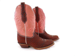 Westernstiefel Cowboyboot 37 rosa mit braun Application Rudel Herzen