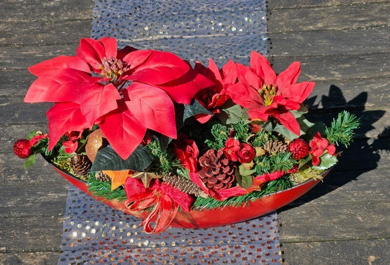 Casa-Poador Weihnachtsgesteck ellipse rote Weihnachtssterne künstlich Dekoration