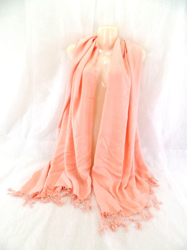 Schals Tuch Stola mit Fransen Lachs 100 % Viscose XXL Schal 190 cm Lang 65 Breit