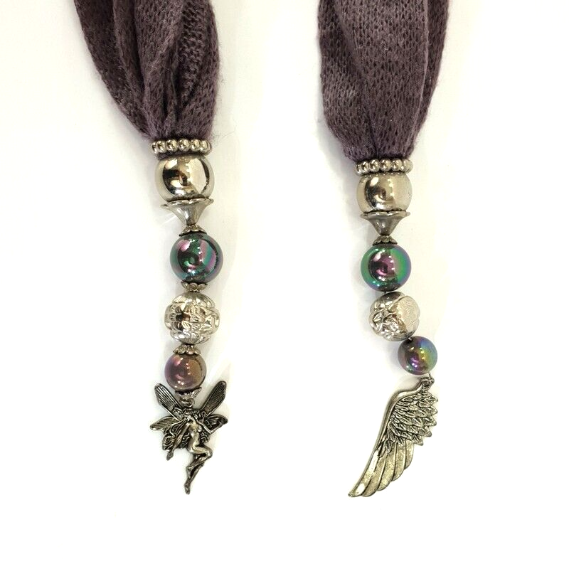 Schal Tuch Lila / Flieder Schmuck Anhänger Kugeln Engelflügel Elfe