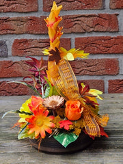 Gesteck Gelb Orange Kunstblumen Sonnenblume  rund 35 H Herbst Filzblätter  Deko