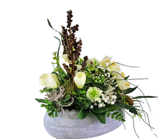 Casa-Poador Herzgesteck künstlich Beton Weiß Creme Grau Kunstblumen 20 cm H Herz