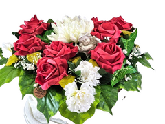 Casa-Poador Herzgesteck Grabschmuck Herz rote Rosen Kunstblumen Engel Friedhof