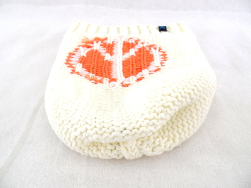 Mütze Strickmütze Weiß mit Peace Zeichen orange 100 % Acrylic Hightlight Company